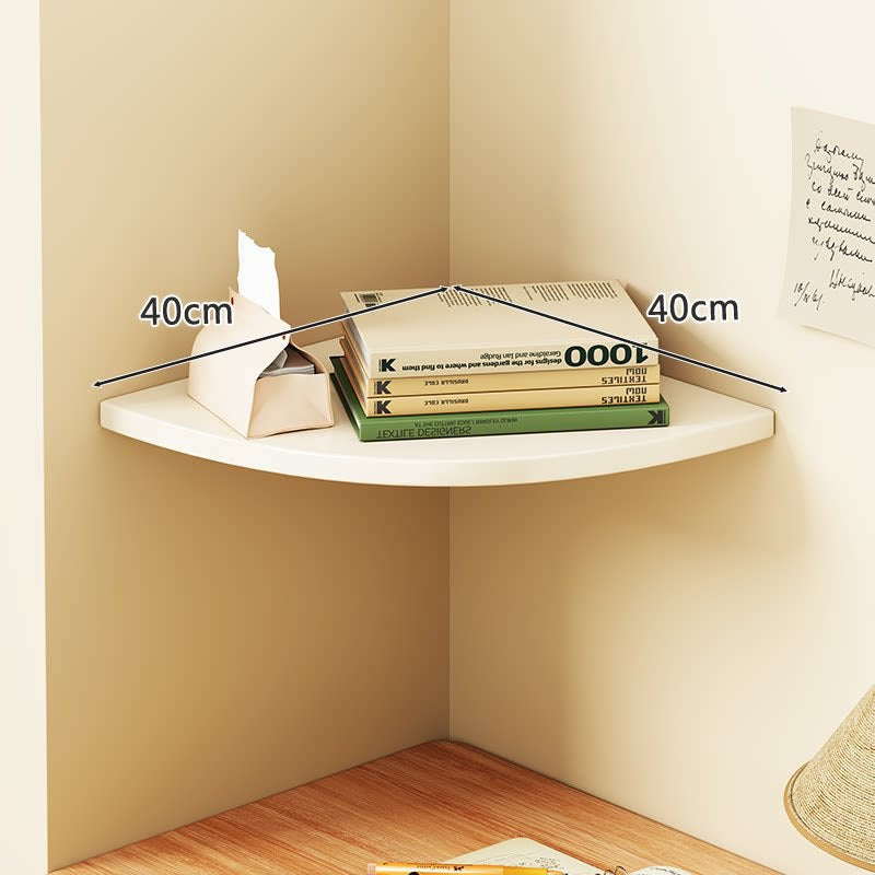 Corner Floating Wall Shelf with Curved Triangular Wooden Top and Heavy-Duty Metal Brackets