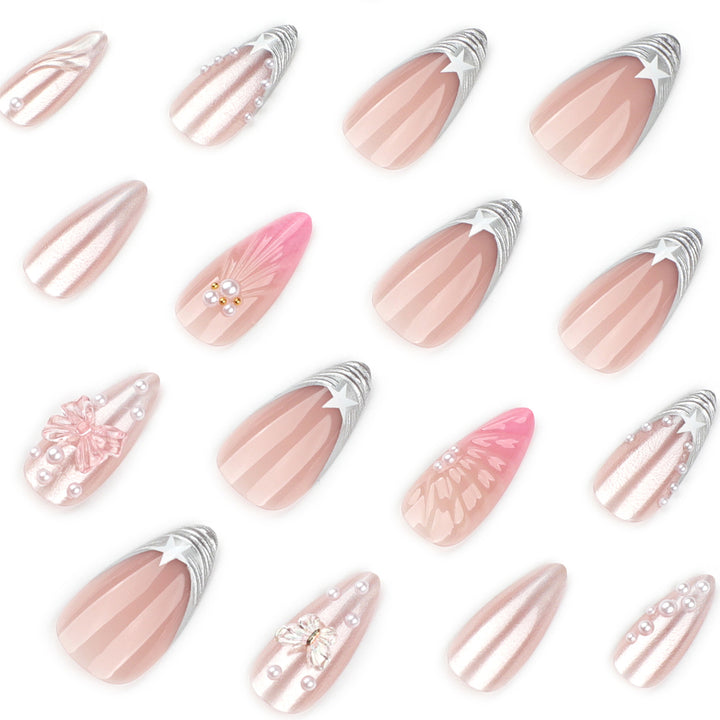 Artful stiletto nails with floral and glitter accents Kalsten