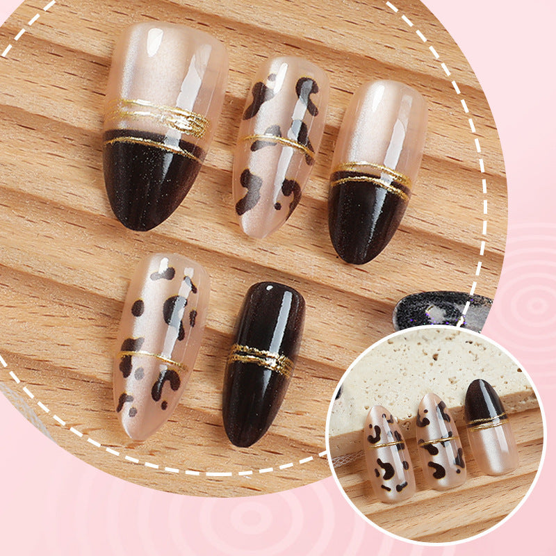 Artistic Premium Press-On Nail Art Set with Elegant Leopard Print