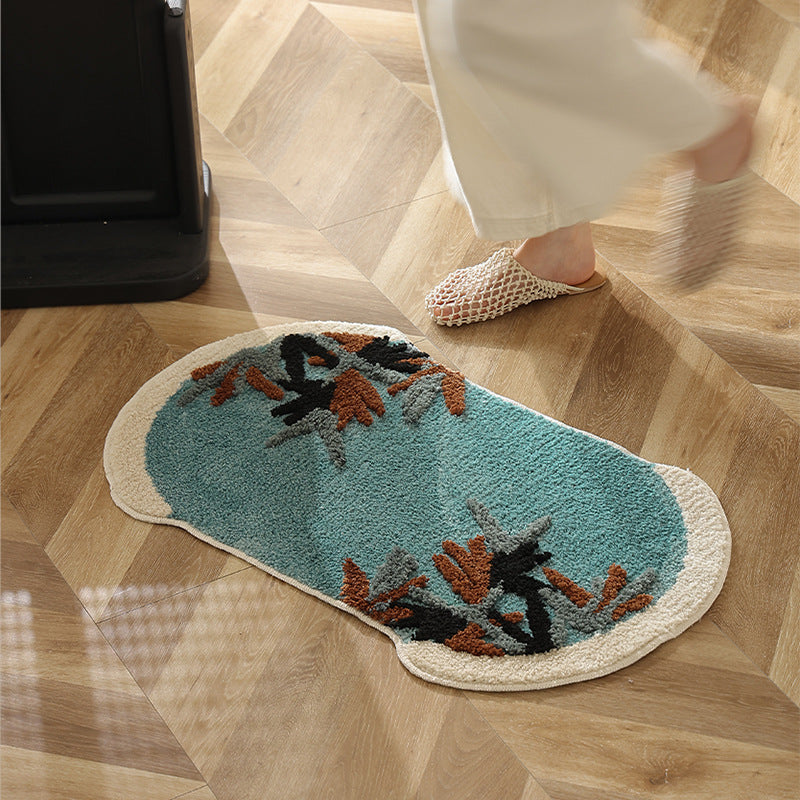 Tufted bath mat rug with botanical textured design Kalsten