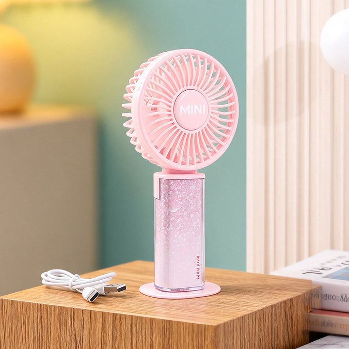 Ladies USB rechargeable mini handheld fan with adjustable tilt head and removable stand Kalsten