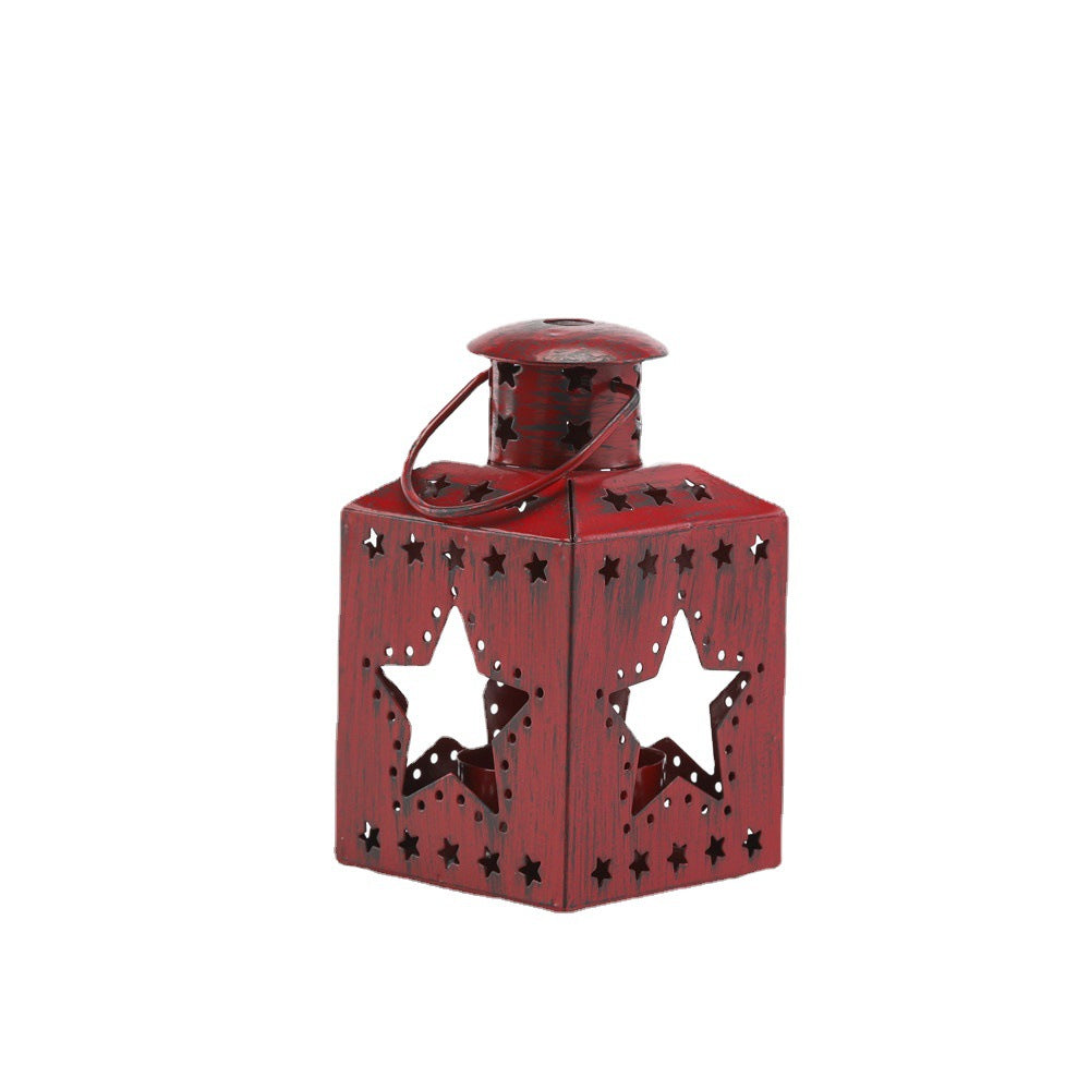 Distressed Shabby-Chic Square Tea Light Lantern with Christmas Tree Cutouts Kalsten