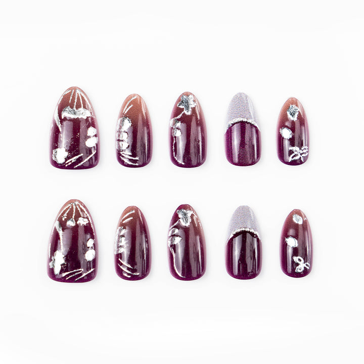 Elegant Press-On Nail Art Set with Silver Accents Kalsten