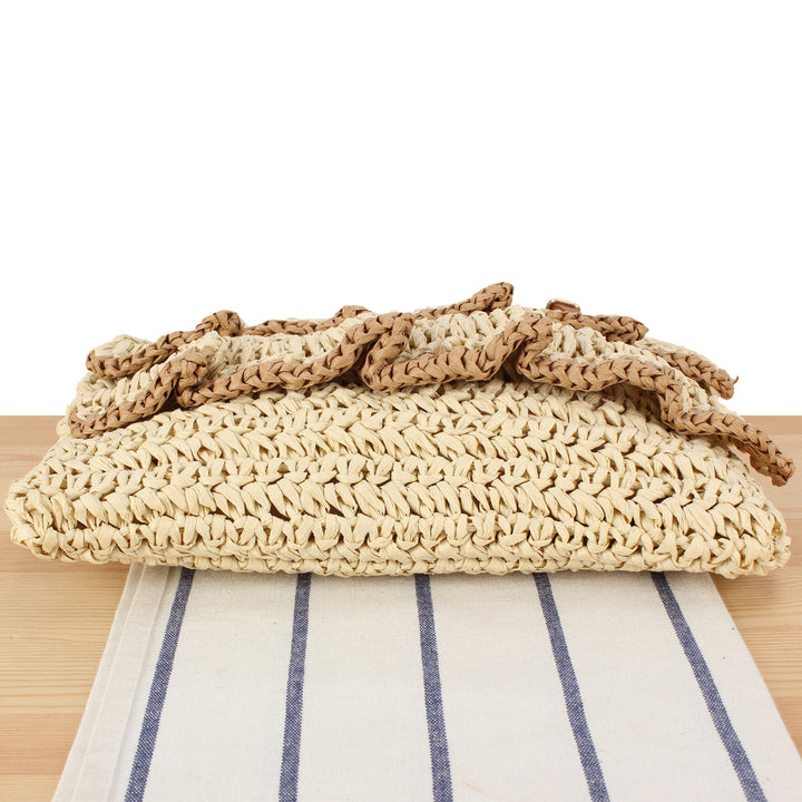 Handbag with Ruffle Design Made of Braided Straw Kalsten