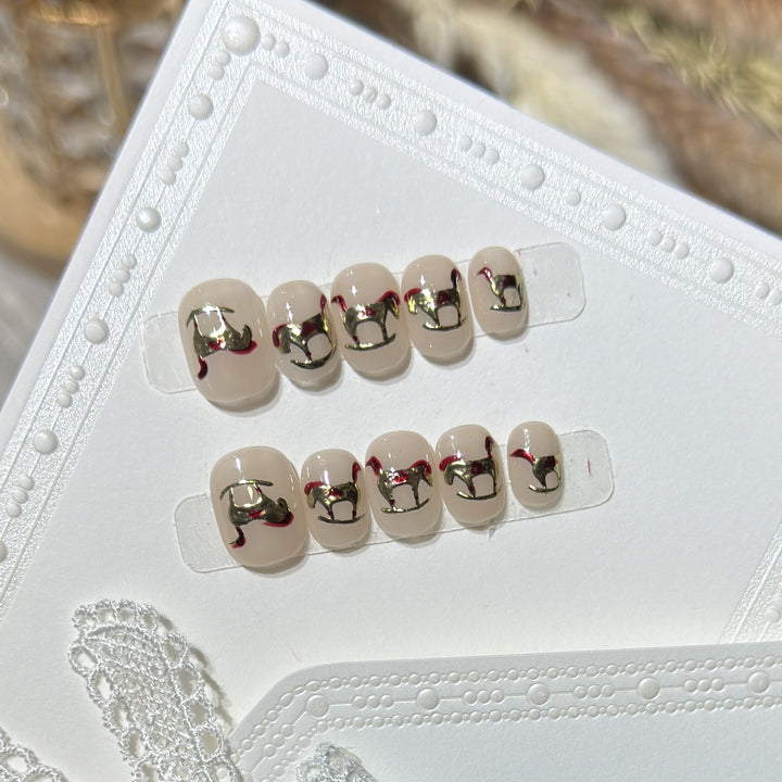 Decorative Press-On Nail Art Set with Gold Accent Designs Kalsten