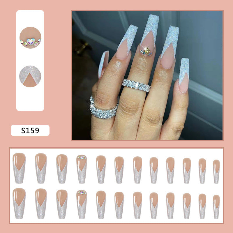 Acrylic Nail Set with Glitter and Lace Design Kalsten