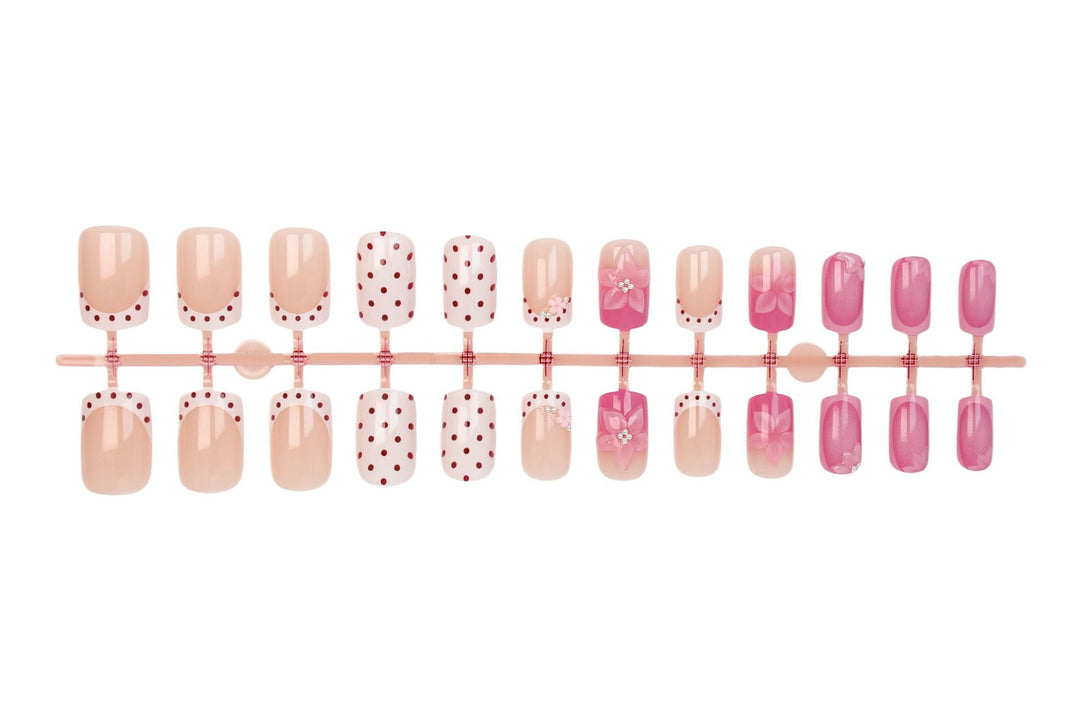 Artificial nail set with playful flower and dot motif Kalsten