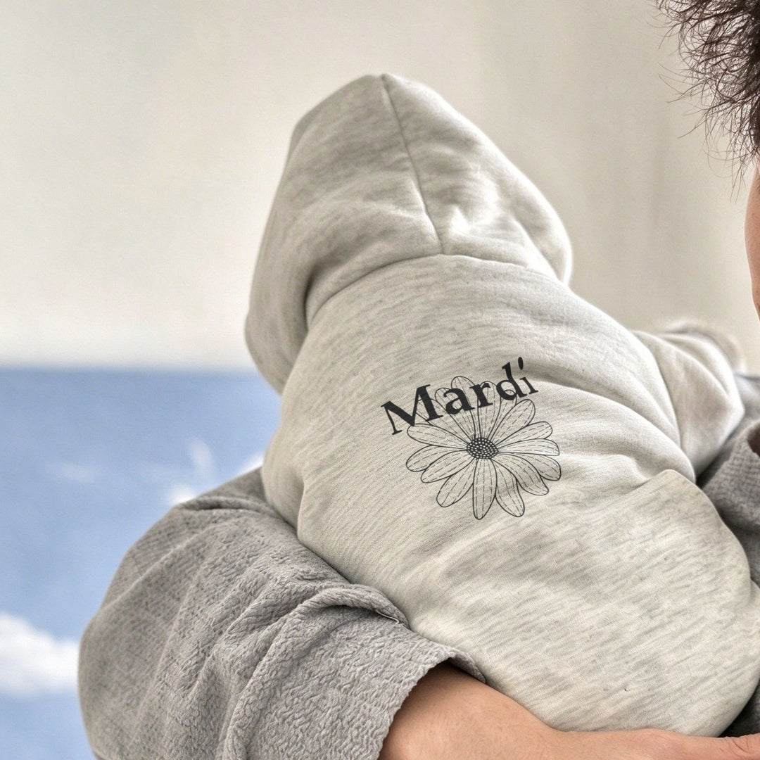 Small Dog Cotton Fleece Pullover Hoodie with Ribbed Cuffs and Daisy Print