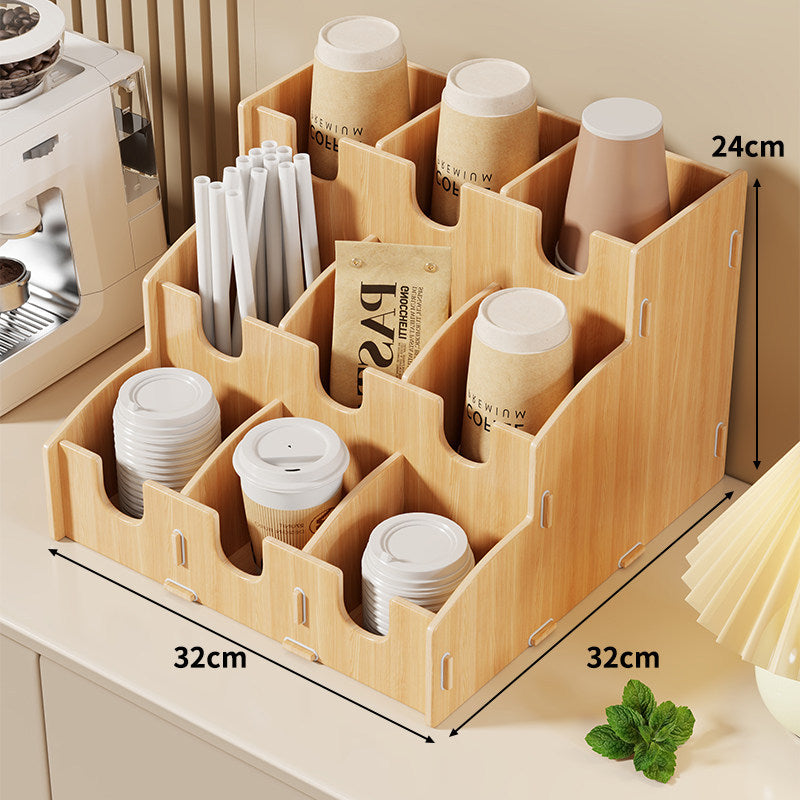Modular Tiered Countertop Coffee Cup Lid and Straw Organizer
