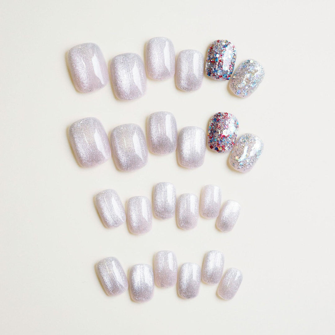 Glittery Press-On Nail Set with Artistic Foil Design Kalsten