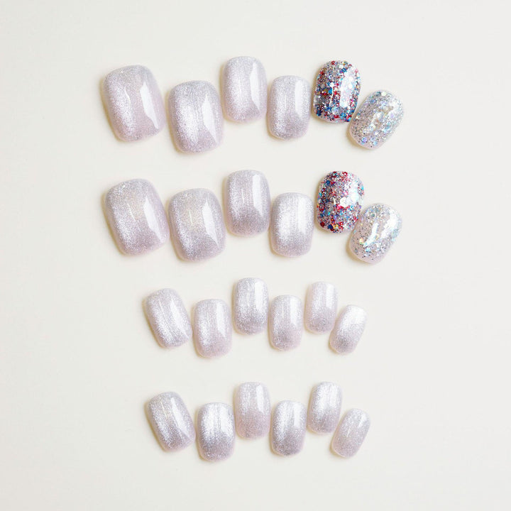 Glittery Press-On Nail Set with Artistic Foil Design Kalsten