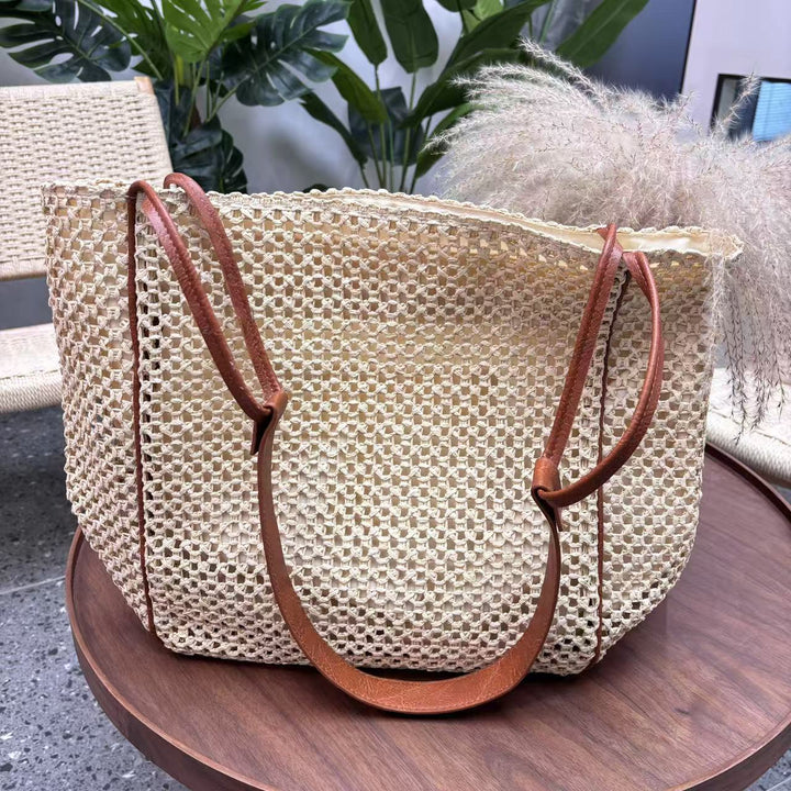 Handmade mesh tote bag with leather accents Kalsten
