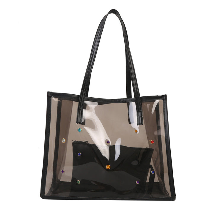 Transparent Fashion Tote Bag with Decorative Gems