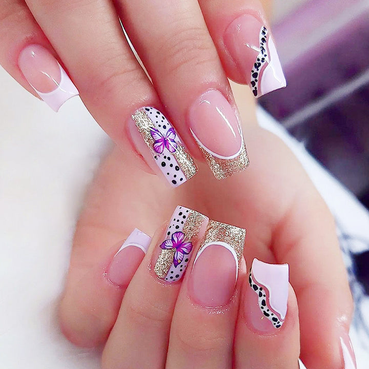 Elegant Floral Glitter Acrylic Nail Art Extensions Kalsten