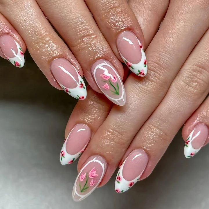 Floral Art French Tip Nail Design