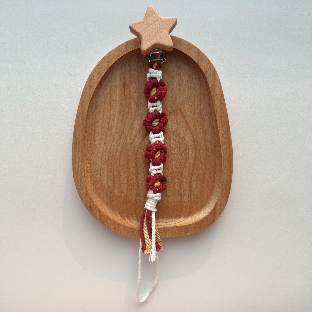 Macramé Stroller and Pacifier Lanyard with Wooden Star Clip
