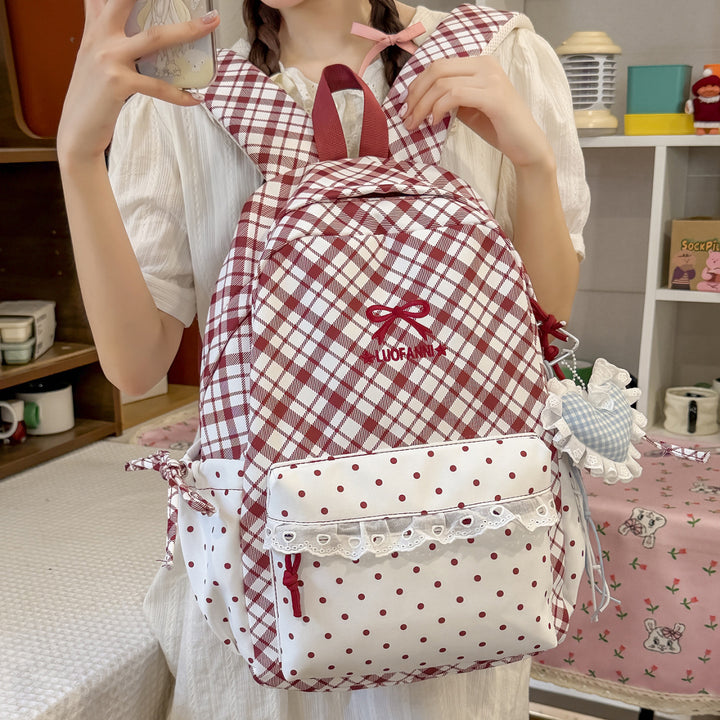 Playful Plaid and Polka Dot Backpack Kalsten