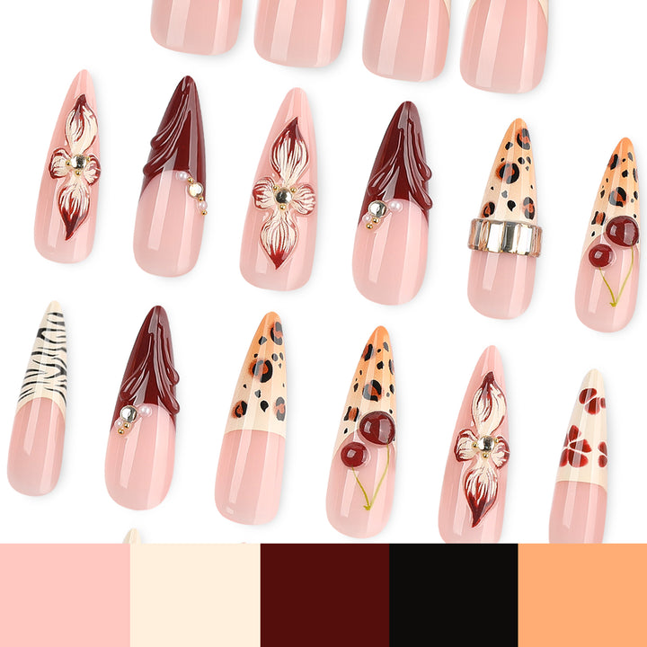 Artificial nail art with floral and animal motifs Kalsten