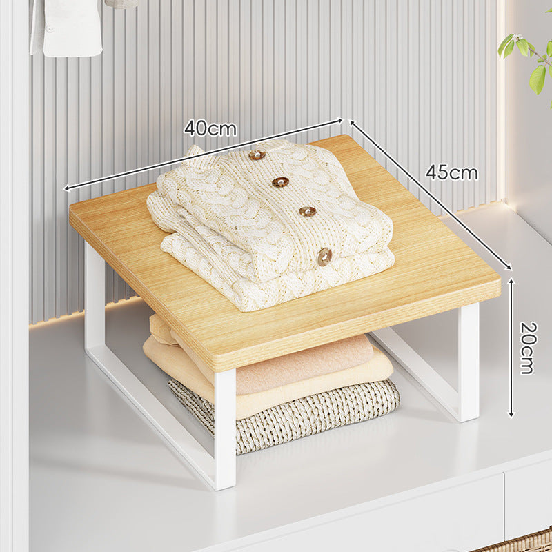 Compact Wooden-Top Metal Shelf Riser for Closet and Countertop