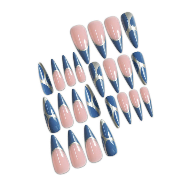Stiletto Press-On Nail Art Extensions with Geometric Design Kalsten