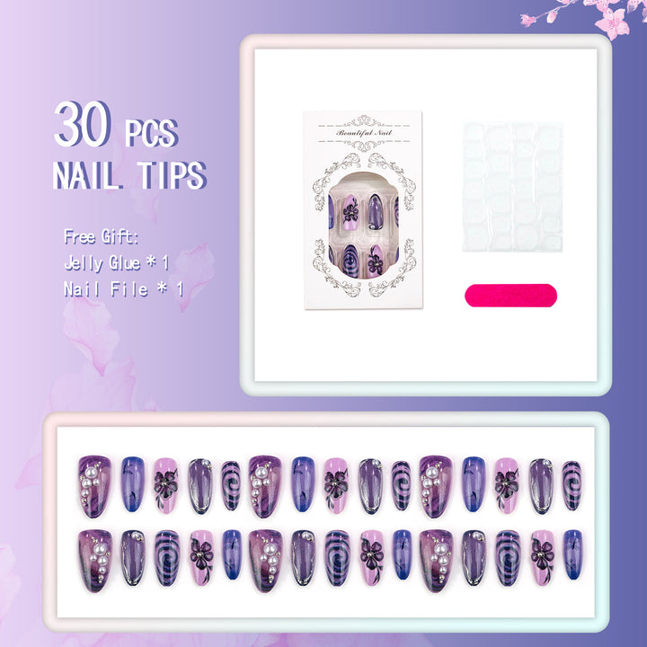 Artistic Floral & Gemstone Press-On Nail Set