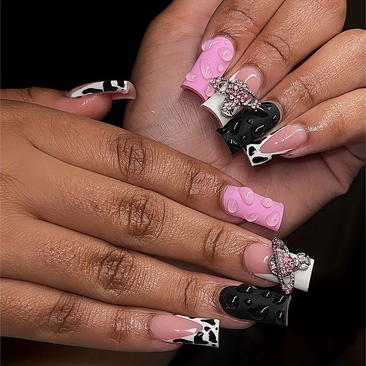 Decorative 3D Press-On Nail Art with Gemstone Accents Kalsten