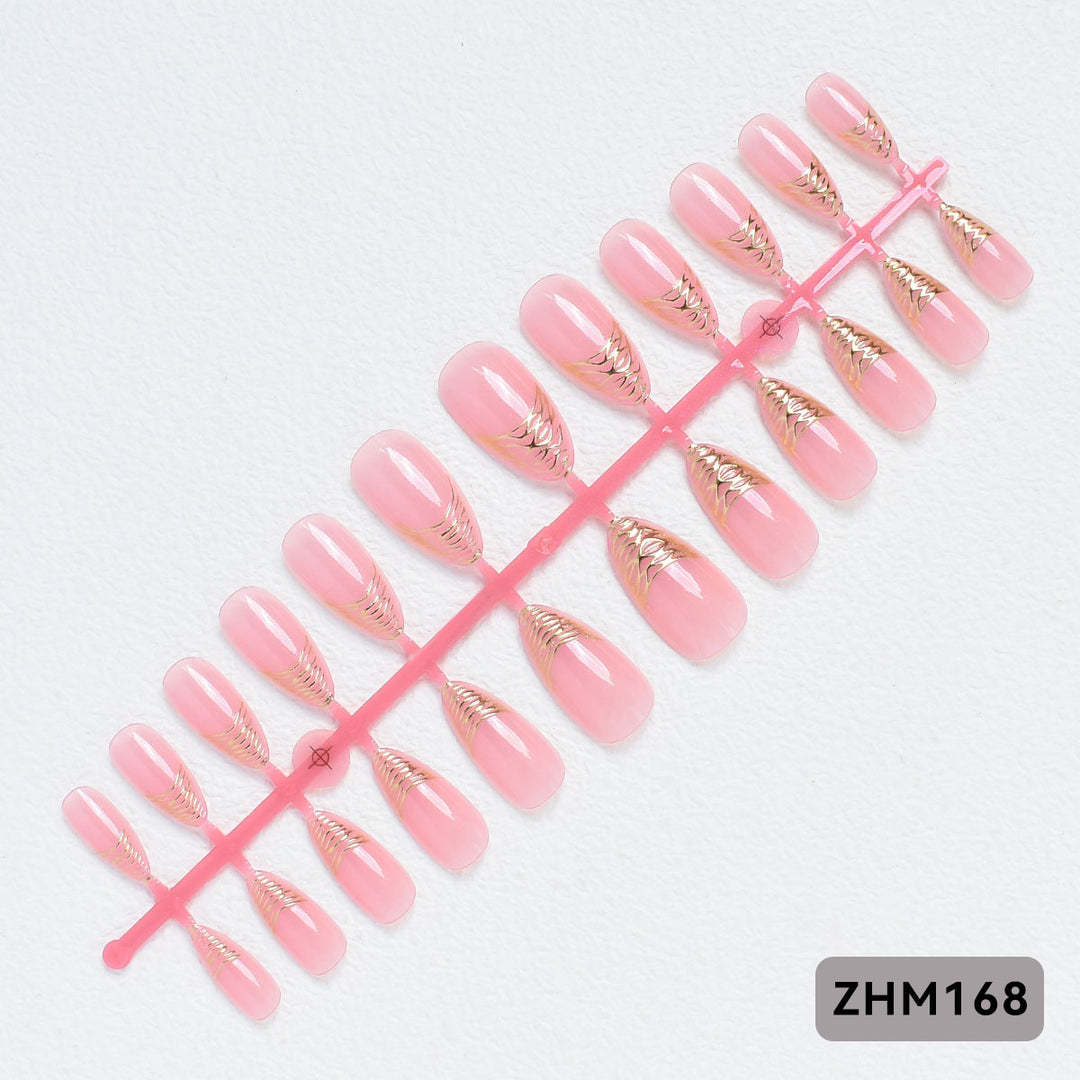 Elegant Press-On Nail Tips with Gold Detailing Kalsten