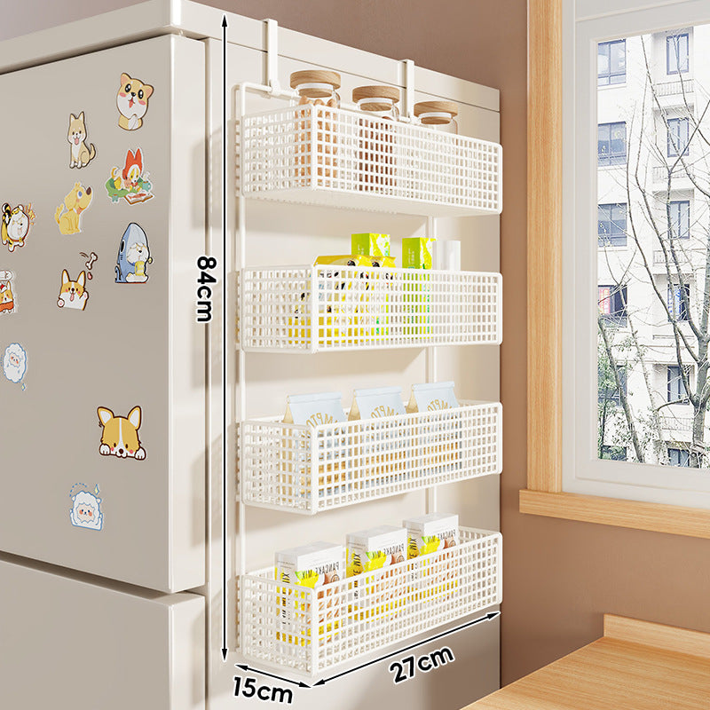 Over-Refrigerator Vertical Hanging Mesh Storage Rack with Deep Baskets and Hook Rail