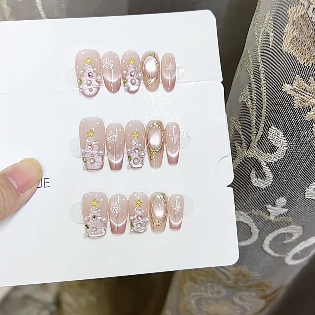 Decorative Press-On Nail Set with Holiday-Themed Designs Kalsten