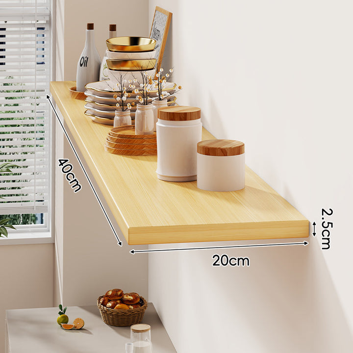 Floating Wall-Mounted Solid Wood Display Shelf with Concealed Brackets and Slim Profile
