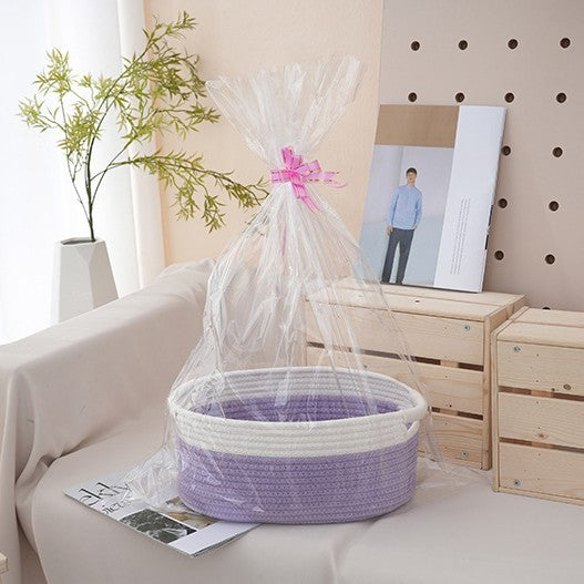 Natural storage basket with ribbons Kalsten