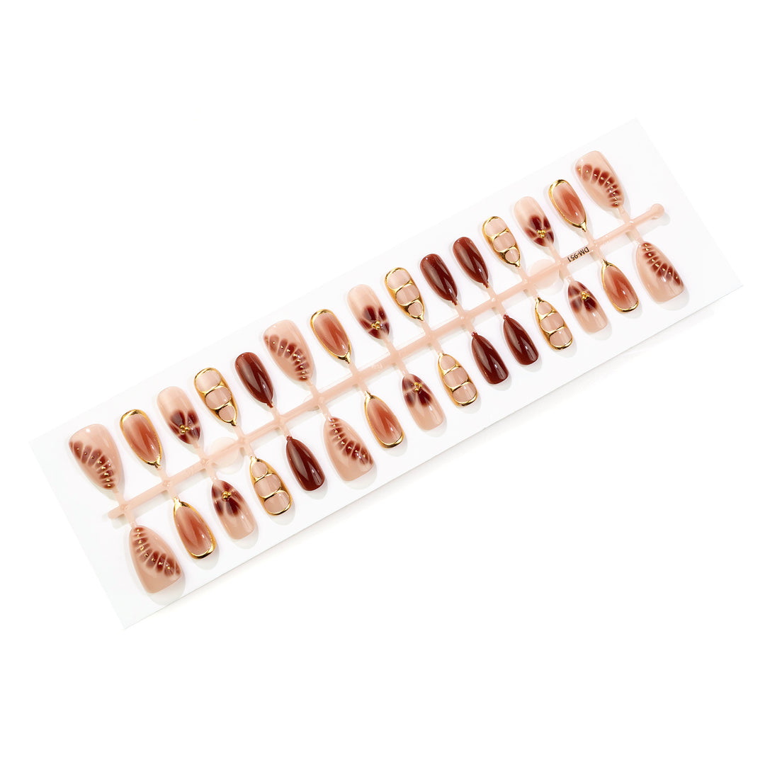 Decorative Press-On Nail Art Set with Gold Foil Accents