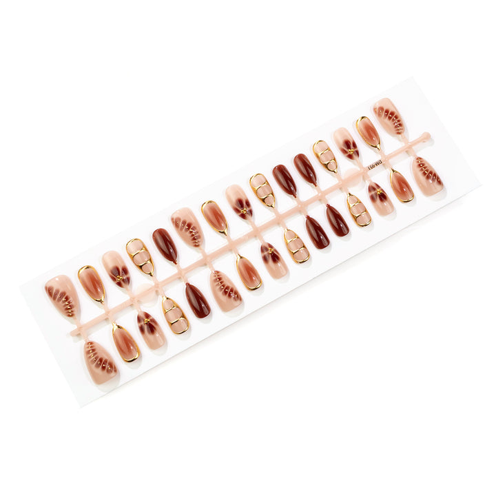 Decorative Press-On Nail Art Set with Gold Foil Accents
