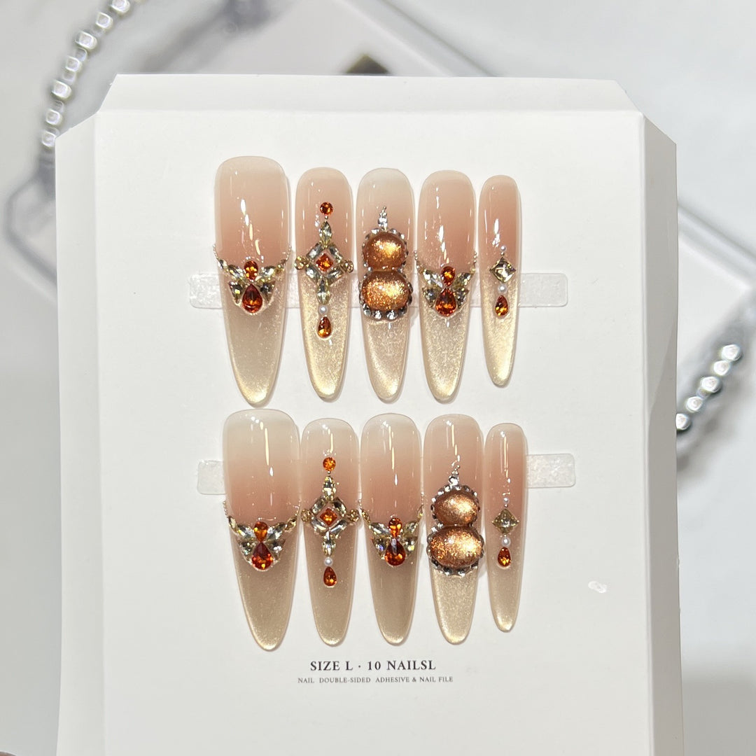 Premium Press-On Nail Art Set with Elegant Heart & Leaf Design Kalsten
