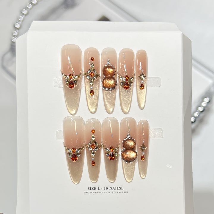 Premium Press-On Nail Art Set with Elegant Heart & Leaf Design Kalsten