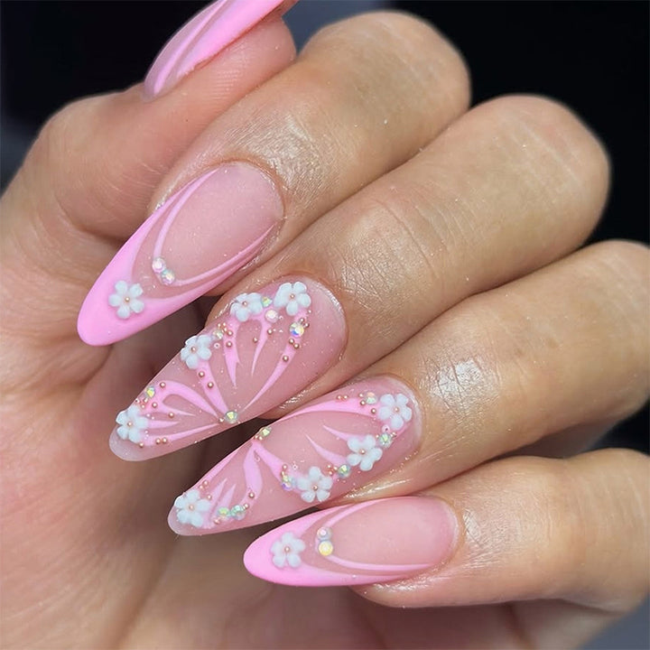 Decorative Press-On Nail Art Set with Gemstone and Floral Accents kalsten