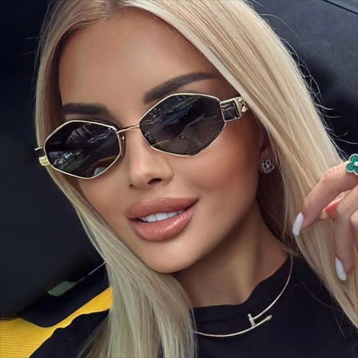 Ladies fashionable hexagonal sunglasses with protective lenses and stylish metal frame Kalsten