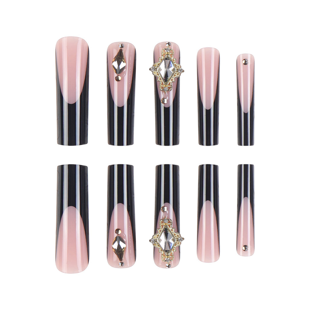 Elegant Stiletto Press-On Nail Extensions with Decorative Gems Kalsten