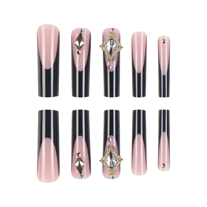 Elegant Stiletto Press-On Nail Extensions with Decorative Gems Kalsten