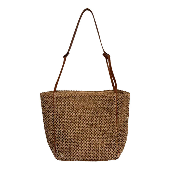 Woven Cotton Handbag with Leather Handles Kalsten