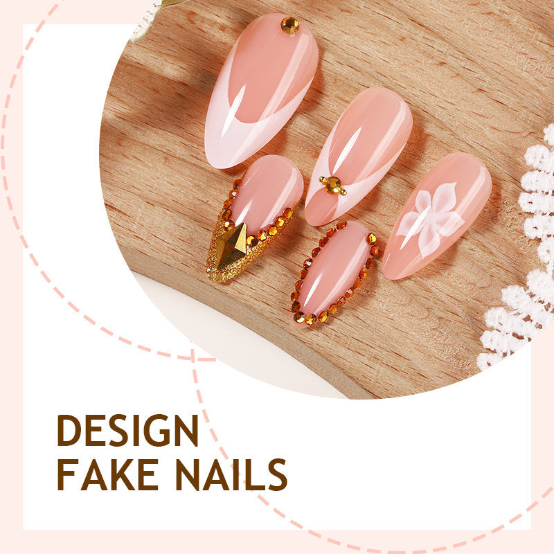 Artificial nail set with elegant flower and gold accents Kalsten