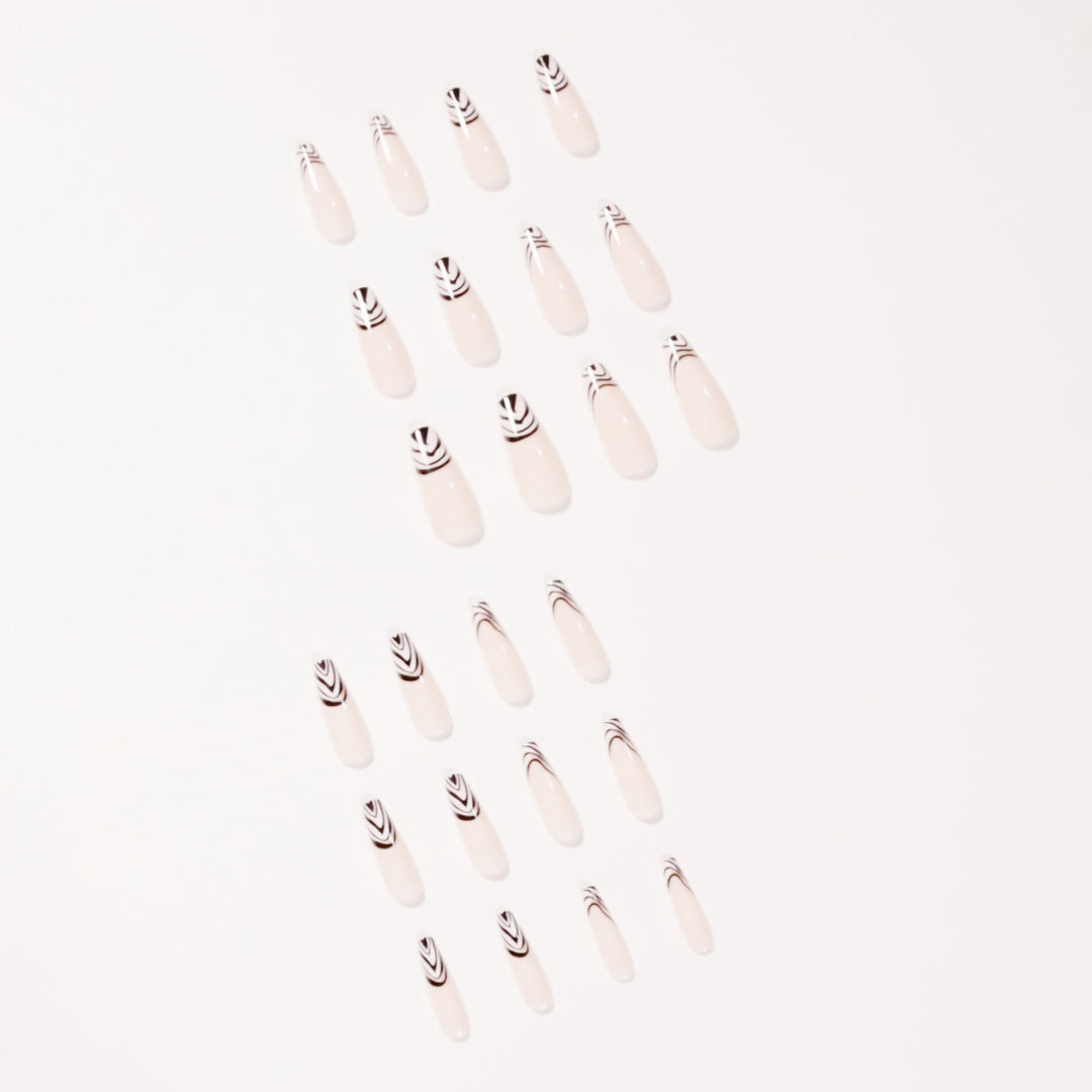 Artful Nail Extensions with Elegant Black-White Pattern Kalsten
