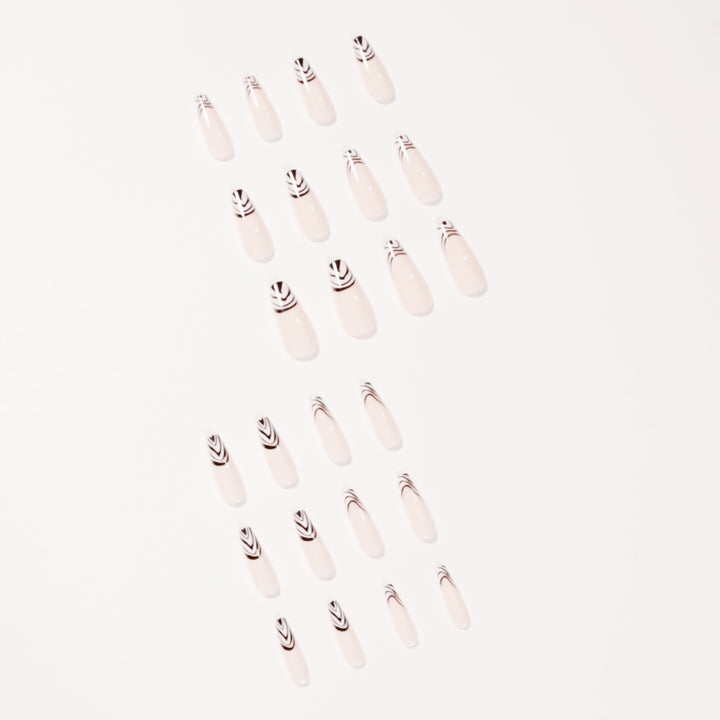 Artful Nail Extensions with Elegant Black-White Pattern Kalsten