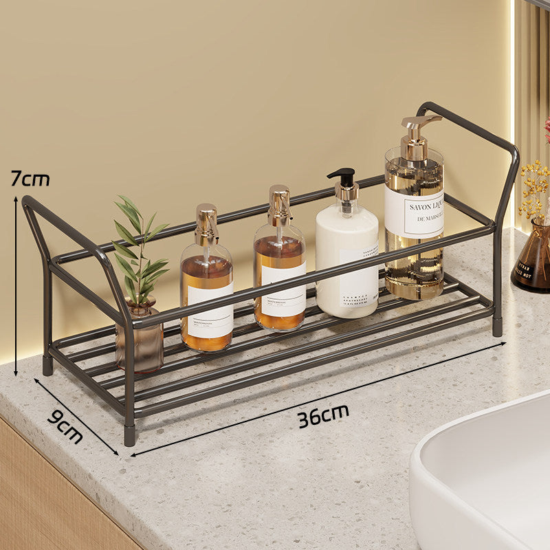 Angled Desktop Mesh Vanity and Countertop Organizer with Three Wire-Tier Baskets and Grid Back