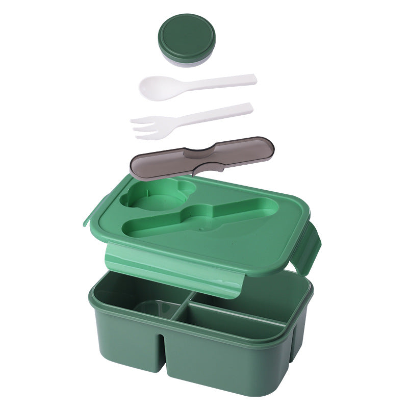 Multi-Compartment Bento Food Storage Box with Built-In Utensils