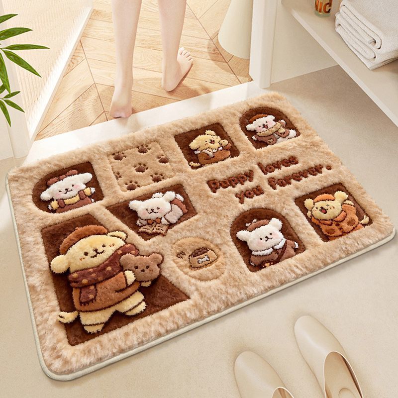 Cute Bear Theme Plush Bath Mat