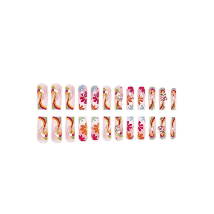 Artificial nails with colorful floral patterns and decorative accents Kalsten