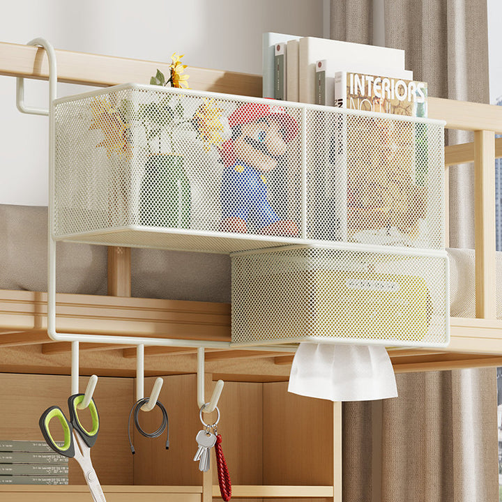 Over-Rail Hanging Mesh Storage Basket with Sliding Drawer and Utility Hooks