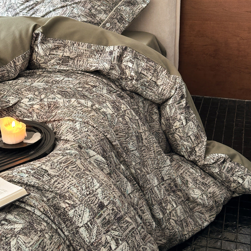 Houndstooth bedding set with reversible duvet cover and fine cotton blend