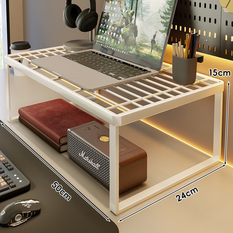 Ventilated Metal Desk Riser Shelf with Open Grid Surface and Under-Storage